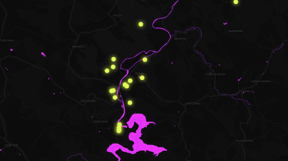 mapa z zaznaczonymi punktami w pobliżu rzeki