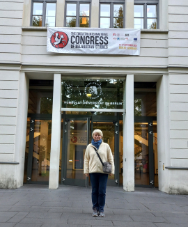 photo of a women at the entrance to the Humboldt University